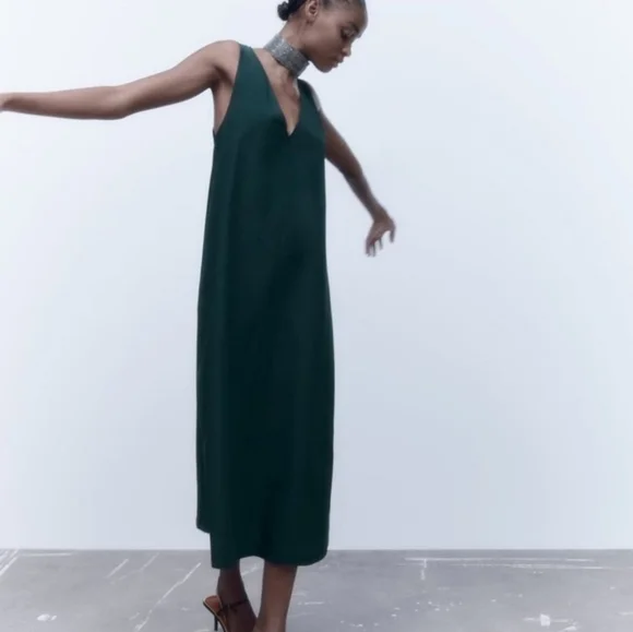 Zara Green Sheath Dress V-Neck Sleeveless - Picture 3 of 9